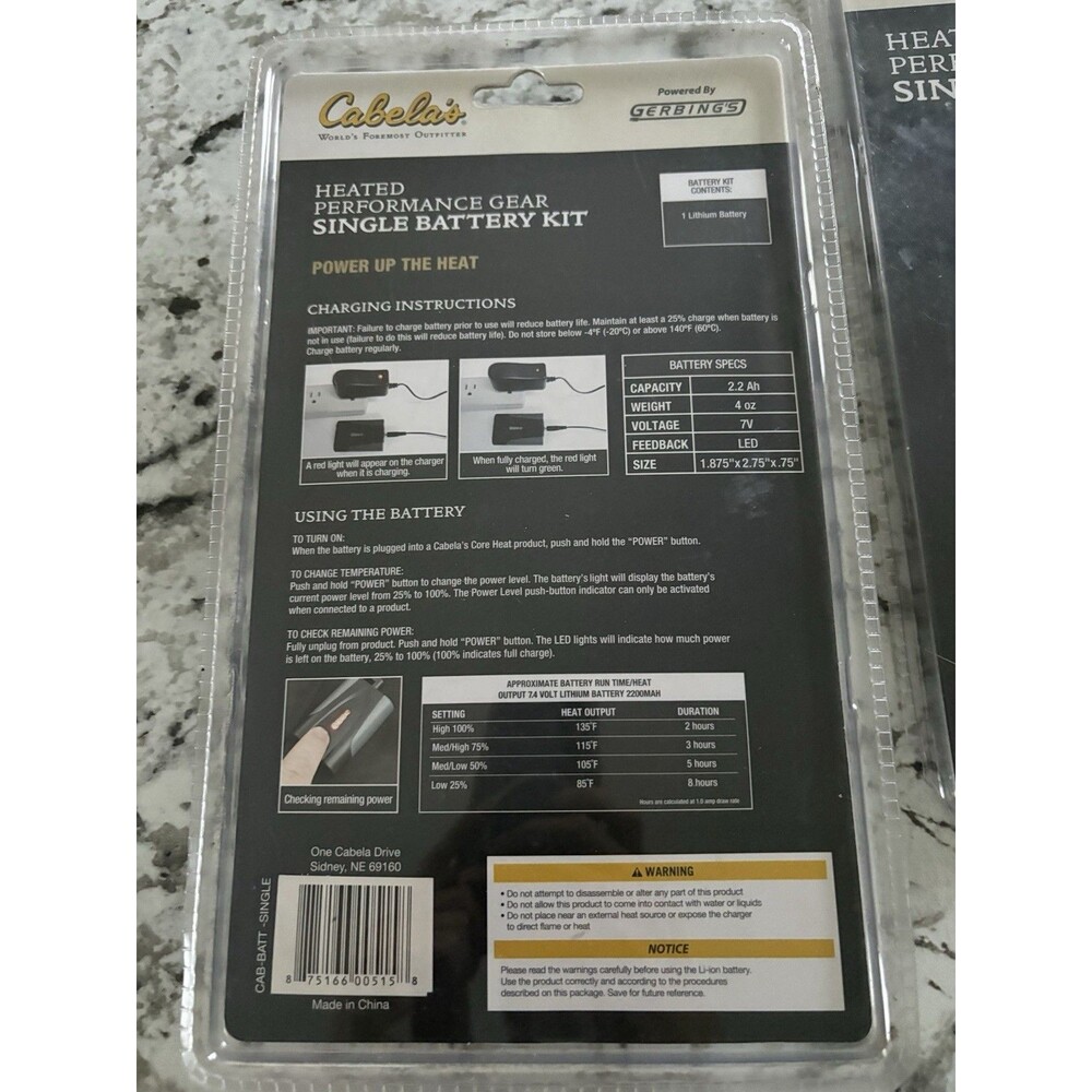 CABELA'S HEATED PERFORMANCE GEAR BATTERY KIT (TWO BATTERIES) - Picture 5 of 5